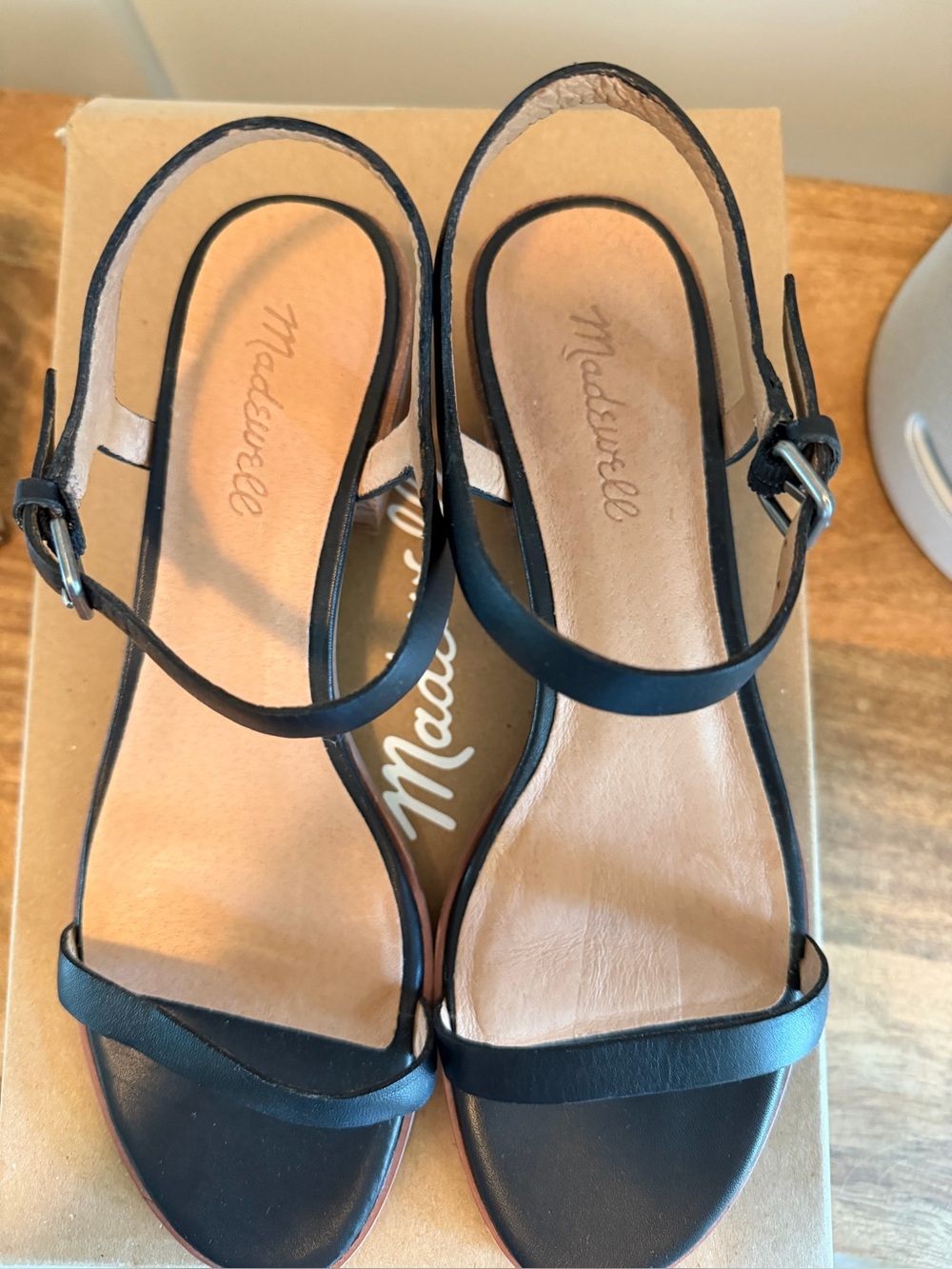 Madewell Black Leather Minimalist Slingback Sandals